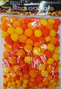 פונפונים גוונים כתומים מיקס 3 גדלים - 300 יחי