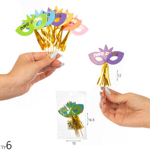 שיפודי קישוט שולחן-פורים שמח דגם מסיכה 6 יחי.